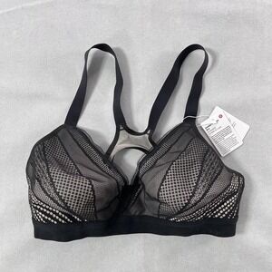 Lululemon Awake To Lace Bra Womens 34C Black T Shirt Molded Cup Stretch Mesh